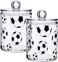 Acrylic Plastic Clear Jar with Lid, Soccer Ball White Pattern Airtight Storage Jar 2 Pack Kitchen Storage Containers for Cookie Snack Candy