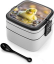 Cute Ducks Stackable Bento Box with Spoon - Leak Proof Lunch Container, Insulated Food Storage Boxes/Invisible Handle for Office, Travel & Picnic