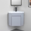 16 Inch Small Corner Bathroom Vanity with Sink, Grey Floating Vanity for Small Space, Wall Mounted Cabinet with 1 Soft-Close Door
