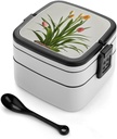Bento Lunch Box for Women Lunch Containers for Adults Benzoar Plants Double Layered Lunchbox Large Capacity Bento Box with Cutlery for Work Picnic Camping Travel