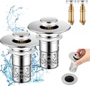 2Pcs Bathroom Sink Stopper with Hair Catcher, Pop Up Sink Drain Filter with Removable Stainless Steel Filter Basket Hair Catcher, for US 1.1''-1.417'' Drain, for Bathroom Sink Stopper Replacement