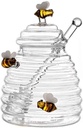 ikasus Honey Jars Honey Dish with Dipper and Lid Bee Charms Decoration Crystal Clear Large Glass Jar Honey Pot Honey Dispenser Beehive Honey Containers for Store Honey Syrup Jam Jelly Home Kitchen