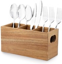 Acacia Wooden Silverware Holder,Kitchen Utensil Caddy with 3 Compartments,Cutlery Storage Organizer Countertop,Flatware Organizer for Party,Spoon, Fork Holder