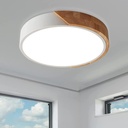 Flush Mount Ceiling Light, 12 inch LED Ceiling Light Fixture, Matte White with Wood, 4500K/24W(150w Equiv.), Not Dimmable Indoor Lighting Fixtures Ceiling for Bedroom and Hallway