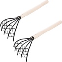 VANZACK 2pcs Wood Handle Beach Digging Rake with Net Lightweight Heavy Duty Clam Digger and Sifting Tool for Seafood Hunting Gardening Weeding and Soil Loosening Beach and Garden