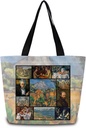 Arts by Paul Cezanne Tote Bag Reusable Grocery Bags Aesthetic Shopping Shoulder Handbag with Interior Zipper Pocket Stylish Mont Sainte-Victoire Present for Women