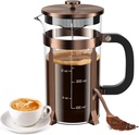 French Press Coffee Maker - 21 Ounce / 600ML, Stainless Steel & Heat-Resistant Borosilicate Glass - Ideal for Cold Brew, Espresso, 4-Filter System