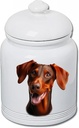 Best of Breed Doberman Red Uncropped Dog and Cat Ceramic Treat Jar 9" Tall Air Tight Seal All White