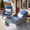ovios 2 Pieces Patio Dining Chairs, Outdoor Wicker Chairs of 2, All Weather High Back Rattan Chairs, 2 Seats with Comfy Cushions for Porch Deck, Denim Blue