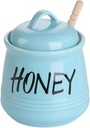 HAOTOP Porcelain Honey Jar with Lid and Honey Dipper 12oz (Turquoise)