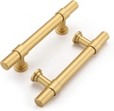 Haliwu 10 Pack Gold Cabinet Handles Brushed Brass Drawer Pulls for Kitchen Hardware Handles Barrel Dresser Cabinet Pulls,3 inch Hole Center