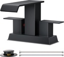 FORIOUS Square Waterfall Matte Black Bathroom Faucets 3 or 2 Hole for 4 Inch Centerset Sink with Metal Pop Up Drain and Hose, Double Handle Operation, Suitable for Vanity RV Restroom Remodel