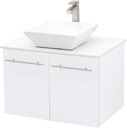 Wall Mount Floating Bathroom Vanity Sink Set, White Embossed Texture Vanity, White Flat Stone Countertop Ceramic Sink - 30"