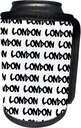 Can Cooler Bottle Wrap - London text design - black words on white - UK British souvenir - modern urban graffiti font pattern Typography