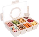 Wheat Straw Snackle Box Container,Dishwasher Safe-9 Compartment Divided Serving Tray with Lid and Handle, Built-in Dip Containers,BPA-Free,White