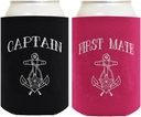 Captain First Mate Gifts For Couples Captain And First Mate Nautical Sailing 2 Pack Standard Size Can Coolers Black Magenta