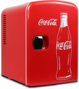 Coca-Cola Classic Coke Bottle 4L Mini Fridge w/ 12V DC and 110V AC Cords, 6 Can Portable Cooler, Personal Travel Refrigerator for Snacks Lunch Drinks Cosmetics, Desk Home Office Dorm, Red