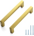 JOY DECOR 10 Pack Cabinet Handles, Gold Cabinet Pulls, 5 Inch Kitchen Handles Square Drawer Pulls Stainless Steel Drawer Hardware, 128mm Hole Center