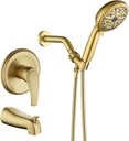 Tub Shower Faucet Set with 10 Spray Handheld Shower Brushed Gold Shower Head and Handle Set Shower System with Tub Spout 4.7 Inch Shower Handheld Shower Fixtures Tub and Shower Trim Kit