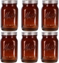 WELLIFE Amber Mason Jars, 6 Pack wide mouth mason jars for Pickling, Canning, Fermenting and Food Storage, Microwave Safe