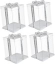 VICASKY 4 Pcs Clear Plastic Cake Boxes Transparent High Cake Carrier Reusable Dessert Storage Case Bakery Packing Container with Color Ribbon
