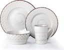 Stylish and Elegant 16 Piece Stoneware Dinnerware Service Set for 4 People - Distressed Weave, White