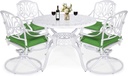 VIVIJASON 5-Piece Outdoor Patio Dining Set, All-Weather Cast Aluminum Conversation Set, Patio Furniture Set, Include 4 Swivel Cushioned Chairs, a 38.5" Round Table w/Umbrella Hole, White