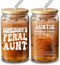 Mothers Day Gifts For Aunt -Somebodys Feral Aunt Coffee Glass Cup 16oz - Birthday Gift, Christmas For Auntie, New Auntie, To Be Aunts - Best Aunts Gifts From Niece, Nephew