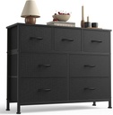 Sweetcrispy 7 Drawer Dresser with Fabric Bins Fabric Storage Tower Organizer for Bedroom Closet Hallway Entryway Tall Chest of Drawers with Steel Frame Wood Top Easy Pull Handles,Black