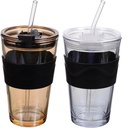 Luxshiny Glass Water Cup with Straw 2pcs 450ml Reusable for Cold Brew Iced Tea Beer Stylish and Practical for Daily Use