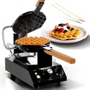 PYY Bubble Waffle Maker – 180° Rotating, Non-Stick Coating, Wooden Handle & Crumb Tray, Hong Kong Round Cones, 1500W Commercial Egg Puff Waffle Iron, 122-482℉ Electric Stainless Steel