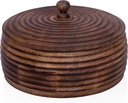 Handcrafted Wooden Mexican Warmer Basket Indian Chapati Roti Bread Holder Box Pancake Keeper Serveware Hot Pot Casserole Dish With Lid Home Kitchen Dining Decor, Natural Brown, 9 x 3 Inches
