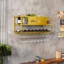 Bar Wine Rack Wall Mounted with Wine Glass Holder,Bar Shelf,Floating Bar Shelves,Iron Liquor Shelf,Metal Wine Glass Rack,Hanging Wine Racks Storage,for Home Kitchen Wine Cellar,GOL