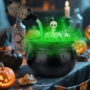Halloween Decorations,10" Witches Cauldron Plastic Witch Pot Black Cauldron Punch Bowl with Magic Floating Potion Bottles & LED Mist Maker & Skeleton for Kitchen,Table,Home,Party Spooky Decor