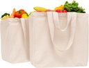 Cloth Grocery Shopping Bags Handles - Sturdy Canvas Material, Extra Large, Heavy Duty, and Premium Quality Cotton Grocery Shopping Bags with Real Pockets and Double Handles for Convenience (2 Bags)
