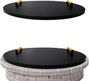 28” Round Fire Pit Lid – Powder Coated fire pit cover round metal for Outdoor Fireplace -16 Gauge Steel Flat Fire Pit Burner Pan Cover with 2 Wooden Handles Snuffer Lid for Round Patio Fire Pit Ring