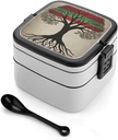 Tree of Life Palestinian Flag Bento Box Adult Stackable 2 Layers Containers Reusable Leakproof Lunch Containers for Adults Travel 33oz Lunchbox with Spoon Portable Bento Boxes, Microwave Dishwasher Sa