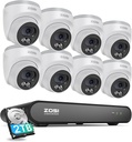 ZOSI C220 8CH 4MP QHD 2.5K PoE Home Security Camera System, 8CH 5MP 3K NVR with 2TB HDD for 24/7 Record, 8 x 4MP(1440p) Dome IP Cameras Outdoor Indoor, Smart AI Human Detection, Two-Way Audio