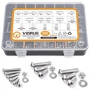 1/4-20 5/16-18 3/8-16 Button Head Cap Screw, VIGRUE 197pcs SAE 12 Sizes Hex Cap Bolts Flat Washers Nuts Assortment Kit Machine Screws Set, 304 Stainless Steel