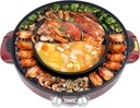 2 in 1 Portable Electric Hot Pot 110V 2200W BBQ Grill Plate Home Frying Cook Machine Pan Red (19.7x19.7inch)