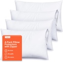 Ultra Soft Pillow Protectors with Zipper Standard Size - Set of 4 Breathable Pillow Covers - 100% Protection Against Stains, Dust & Dirt - Machine Washable (White)