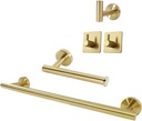 TocTen 5 PCS Bathroom Hardware Set SUS304 Stainless Steel-Towel Rack Set Include Lengthen Hand Towel Bar+Toilet Paper Holder+3 Robe Towel Hooks Bathroom Accessories Towel Bar Set(Brushed Gold,16IN)
