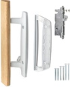 Patio Door Handle 3-15/16 Inch(10cm) Hole spacing(Right and Left Handed) Wooden Sliding Glass Door Handle Set Mortise Style Non-keyed (+ Mortise Lock 45 Degree Keyway)