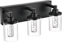 3-Light Integrated LED Lighting Fixtures Over Mirror,Black Bathroom Vanity Lights,Crystal Bubble Glass with Dimmable 5-Color LED Lights Modern Vanity Light ?Built-in LED Bulbs Included?