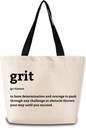 Inspiring Definition Grit Tote Bag Reusable Grocery Bags Aesthetic Shopping Shoulder Handbag with Interior Zipper Pocket Stylish Present for Women
