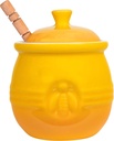 Creative Co-Op Yellow Stoneware Honey Pot with Lid & Wood Honey Dipper
