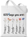 Christian God Says You Are Canvas Tote Bag for Women Girls Inspirational Flowers Bible Verse Reusable Grocery Shoulder Bag for Shopping Travel Work