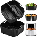 Air Fryer Silicone Liners Square for Chefman 8QT Air Fryer, 3 Pack Reusable Silicone Pot Baking Accessories for Instant, Nuwave, Gourmia and other 8QT to 10QT Large AirFryer, 2 In 1 Liners