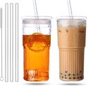 2 Pack 20oz Glass Cups with Lids and Straws,Glass Tumbler with Straw and Lid High Borosilicate Glass Tumbler Iced Coffee Cup Water Glass Cups