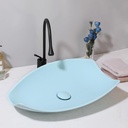 Bathroom Vessel Sink with High Arc Faucet and Pop-Up Drain Combo,21 Inch Stone Resin Sink Basin Above Counter Modern Irregular Rectangular Bathroom Sink Bowl (Blue)